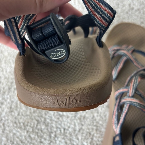 Chaco ZCloud X2 Double Strap Toe Loop Multicolor Sport Sandals Tan Blue Water - Picture 6 of 9